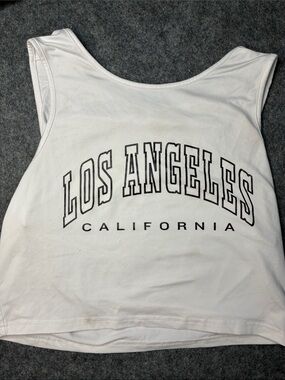 White 'Los Angeles California' Graphic Crop Tank Top